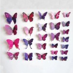 3D butterflies with magnet, house or event decorations, set of 12 pieces, purple color